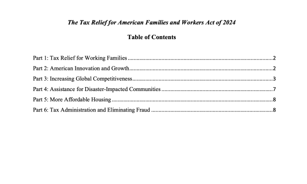 The Tax Relief for American Families and Workers Act of 2024 Technical Summary